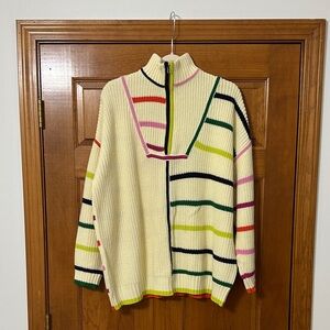 STAUD Hampton Colorful Striped Turtleneck Half-Zip Sweater